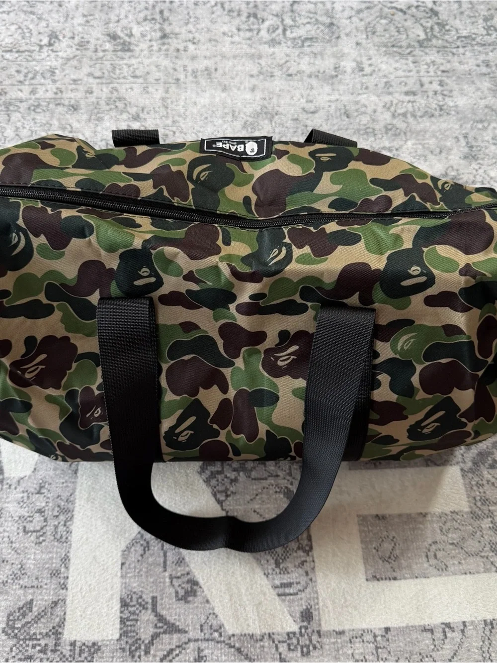 Bape Green Camo Duffel with Black Straps